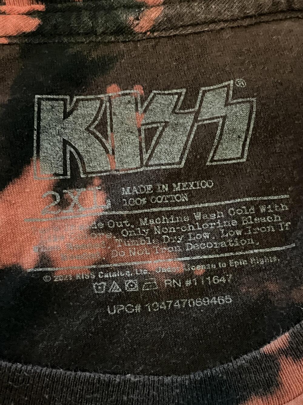 KISS Shirt Mens 2XL Black Bleach Tie Dye World Tour '77 Graphic Band Tee Rock - Picture 6 of 7